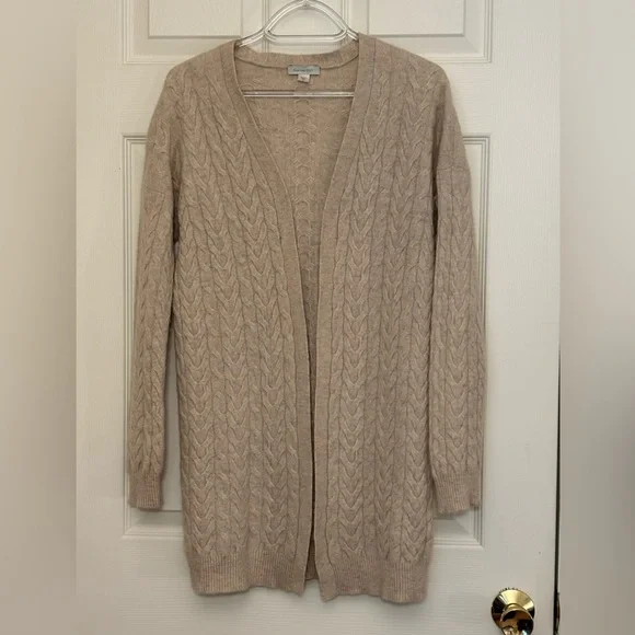 Garnet Hill Cashmere Cable Knit Open Cardigan - Picture 2 of 16